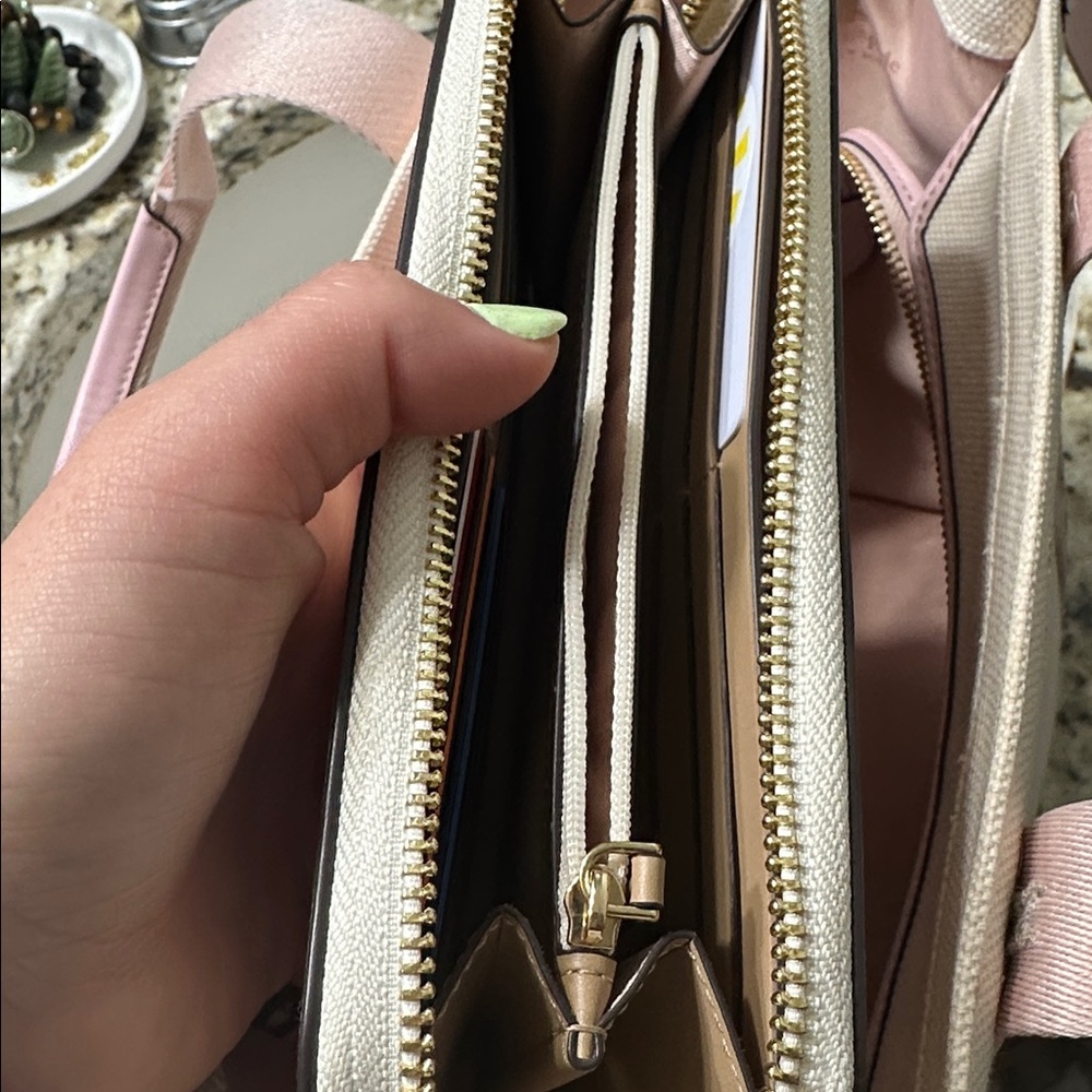 kate spade Cream and Light Pink Canvas Tote with Matching Wallet - Picture 3 of 7